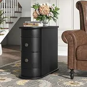 Tribesigns Solid Wood End Table, Bed Side Table with 2 Drawers, Narrow Side Tables for Living Room, Tall Side Table, No Assembly Required, Finished Back, Black