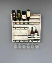 Amish Made 9 Bottle Wine Rack - Wall Mount Wine Storage & Glass Hanger