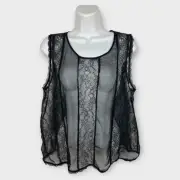 Victoria's Secret Black Lace and mesh panel sheer babydoll cami top Size M NWT