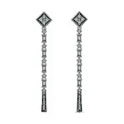 0.5 CT. T.W. Baguette and Round Diamond Linear Drop Earrings in Sterling Silver