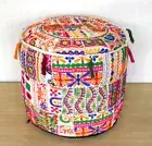 Vintage White Patchwork Handmade Footstool Traditional Round Pouffe Cover Decor