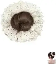 Women's Hairbands Hair Accessories, Wig Lace Meatball Head, Double Layer Lace Hair Scrunchies, Elastic Wig Bun Holder, Donut Hairpieces Scrunchies, Messy Bun Hair Piece for Women (Brown, A)