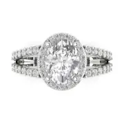 2.24 Oval Halo split shank Sapphire Wedding engagement Ring 14k White Gold