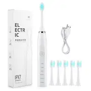Electric Toothbrush Sonic Tooth Brush for Adult Brush 5 Heads USB Rechargeable Replacement Set Teeth Cleaner Timer 5 Modes IPX7