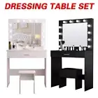 Dressing Table Mirror Stool Set Vanity LED Makeup Desk Organizer Drawer