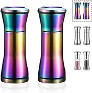 Rainbow Salt And Pepper Shakers, Kyraton Titanium Plating Stainless Steel Salt And Pepper Grinders Refillable Pepper Grinder, Pepper Mill, Salt Grinder, Salt Shaker, Salt Pepper Shaker Set of 2