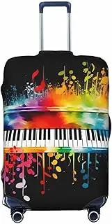 [STVYUKL] Colorful Piano Keyboard Music Note Luggage Cover Personalized Elastic Washable Suitcase Cover Luggage Protector Auti-Scratch Suitcase Case Protector Fits 18-32 Inch Luggage, Black, X-Large