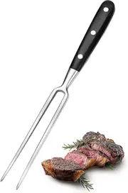 Meat fork, large meat fork, stainless steel with wooden handle, 16 cm blade length Roasting fork (black)