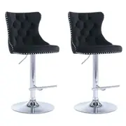 SERENITà Black Velvet Bar Stools Adjustable Swivel Counter Height Chairs with Tufted Back and Nailhead Trim for Kitchen Island Pub Restaurant (2Pcs, Chrome Metal)