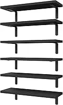 WOPITUES Wood Floating Shelves Set of 6, Shelves for Wall Decor, Farmhouse Shelf for Bedroom, Bathroom Storage Shelves, Book Shelves for Living Room-Black