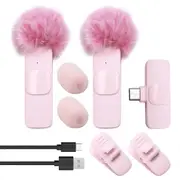 New Wireless Lavalier Microphone Portable Audio Video Recording Mini Microphone for PC Camera Live Gaming Phone Pink
