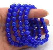 4 Pcs Natural 8mm Faceted Blue Jade Round Gemstone Beads Elastic Bracelet 7.5"