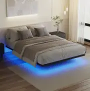 Easy-to-Assemble Metal Floating Bed Frame with LED Light, Double/Queen Size
