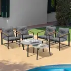 Livsip 6PC Outdoor Patio Furniture Set 70CM Round Grey Marble Table Sets