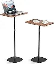 POLESTO Portable Laptop Floor Stand, Bedside/Sofa Table with Height Adjustable 18''~48'', Sleek Wooden Lectern Standing Desk Mobile Podium for Home, Office, School, Black
