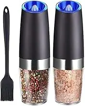 Bocowi Electric Salt and Pepper Grinder, 2pcs Automatic Operated Pepper Grinder Gravity Mill Refillable with Adjustable Coarseness, LED Light