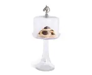 Hand-Blown Glass Cheese/Dessert/Cupcake Stand with Dome Cover with 6" Horse