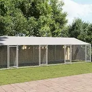 Dog Cage with Roof and Doors Grey 10x2x2 m Galvanised Steel Pet Crate Indoor Outdoor