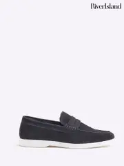 River Island Navy Suede Deconstructed Loafers (F89979) | $111