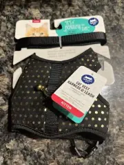 Whisker City Cat Vest Harness Leash Kitten Size NEW Black Gold Dots