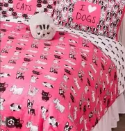 NEW Justice Queen Comforter Cats & Dogs 7 Pc Bedding Set Hot Pink Reversable