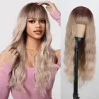 Long Ombre Ash Blonde Wig Dark Brown Omber Light Ash Blonde Wigs with Bangs f...