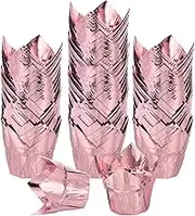 uxcell 100 Pcs Tulip Cupcake Liners, Muffins Liners Aluminum Foil Cupcake Wrappers Baking Cups Muffins Liners for Wedding Birthday Party Supplies, Rose Gold