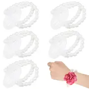 6 Pcs Bead Wrist Flower Elastic Stretch Band Bracelets Corsage Banquet