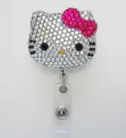Blinged Fuchsia Kitty Retractable ID Badge Reel / ID Badge Holder / AZblinger