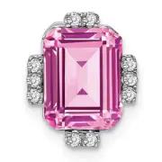 14k White Gold Octagon Created Pink Sapphire/Diamond Chain Slide - 11.6mm