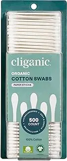 Cliganic Organic Cotton Swabs, 500 Count - 100% Pure Natural Biodegradable Cotton, Chlorine-Free Hypoallergenic, Soft, Gentle & Absorbent Buds