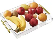 Clear Acrylic Serving Tray with Gold Metal Handles, 5Mm Thick Lucite Tray Storag