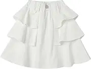 [Mud Kingdom] Girls Ruffle Skirt Elastic Waist Tiered Skirts 3 Layers Skirt with Inner Shorts Cotton Solid