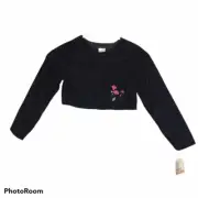 NWT Greendog Black Velvet Bolero Jacket Snap Front Pink Floral Embroidery Sz 8