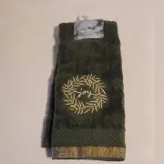 St Nicholas Square Christmas Traditions Bath Fingertip Towel Green Joy Gold Trim