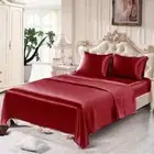 Satin Silky Sheet Set Smooth Deep Pocket Satin Sheet Set King, Red