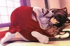 Anime blush brown hair japanese clothes long miko Custom Gaming Mat Desk