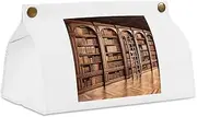 Tissue Box Cover PU Leather Tissue Tissue Box Holder Facial Tissue Case for Bathroom Modern Decorative Tissue Box Library Bookcase Facial Paper Organizer Dispenser for Car Office