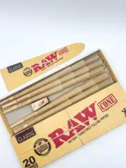 4 Pack 80 Raw King Size Classic Natural Unrefined Cones Pre Rolled Paper Rollies