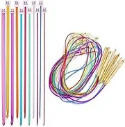 23 Pcs Tunisian Crochet Hooks Kit,12PCS 3-10mm Cable Bamboo Knitting Needle with Bead Carbonized Needle Hook & 11PCS 2-8mm Assorted Color Tunisian Aluminum Crochet Knitting Hooks Kit