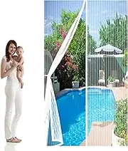 Magnetic Door Curtain Magnetic Fly Screen Door 150 x 190 cm Magnetic Fly Screens for Doors Full Frame Hook and Loop Keep Out,Keep Fresh Air in, White