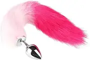 Beauty7 Dip Dye Pink Foxes Tail Anal Plug Butt Plug Stainless Steel Hypoallergenic Anus Women Men Foxes Tail Anal Butt Plug Sexual Show Animal Costume Play Sex Toy (Size:S)