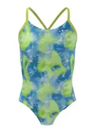 Nike Swim Girls' Rainbow Cloud Dye Crossback One Piece Atomic Green