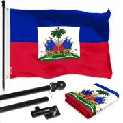 Combo Pack: 6 Ft Tangle Free Spinning Flagpole (Black) & Haiti Flag 3x5 Ft