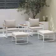 Sunbury 5-Piece White Outdoor Armchair Furniture Sofa Set with Stools & Table