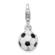 Sterling Silver Amore La Vita Rhodium-Plated Polished 3-D Enameled Small Soccer Ball Charm With Fancy Lobster Clasp