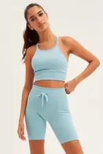Blue Biker Shorts Activewear High Rise Seamless - Size M, Women's Aw Shorts