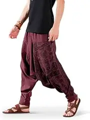 [The Veshti Company] Men's Boho Harem Pants - Printed Yoga Baggy Pants with Elastic Waist & Drawstring,