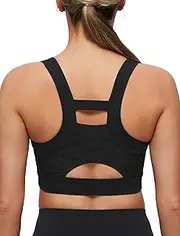 [Yvette] Elegant Mesh Back Yoga Bra Racerback Light Support Padded Wireless Bra Full Coverage Cropped Tank Top