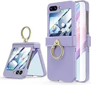 [ELEPIK] for Samsung Flip 6 Case with Hinge Protection, Samsung Galaxy Z Flip 6 Case with Ring Kickstand [Back Window Screen Protector] Protective Cover for Samsung Galaxy Z Flip 6 5G, Purple.